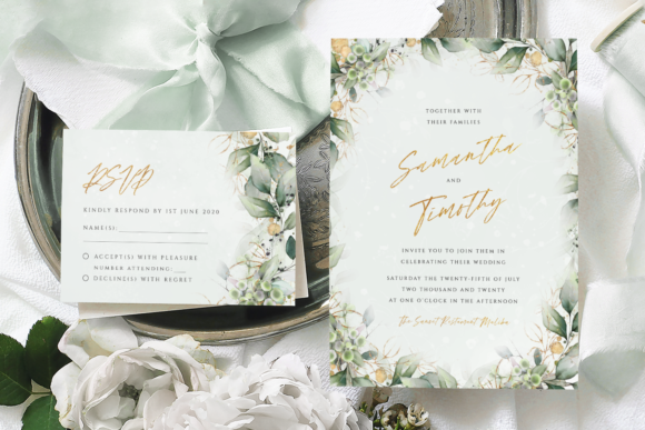 Download Green &amp; Gold Wedding Invitation Template - Template Collection